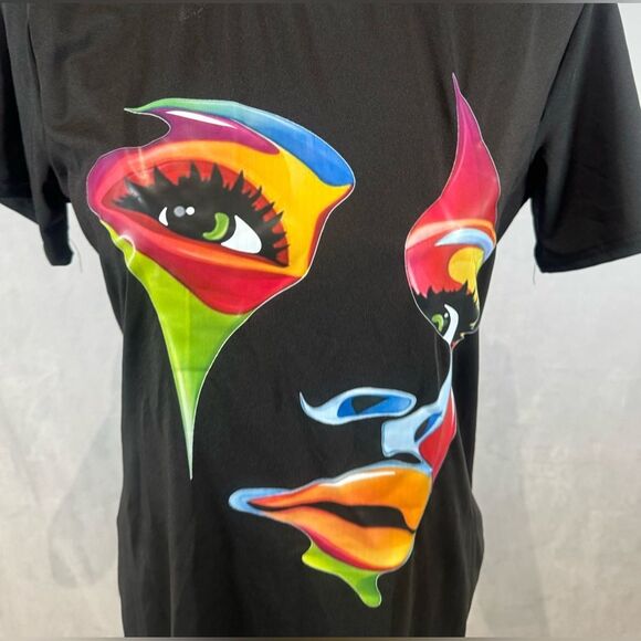 Black artistic abstract face print shirt dress size large - Picture 3 of 5